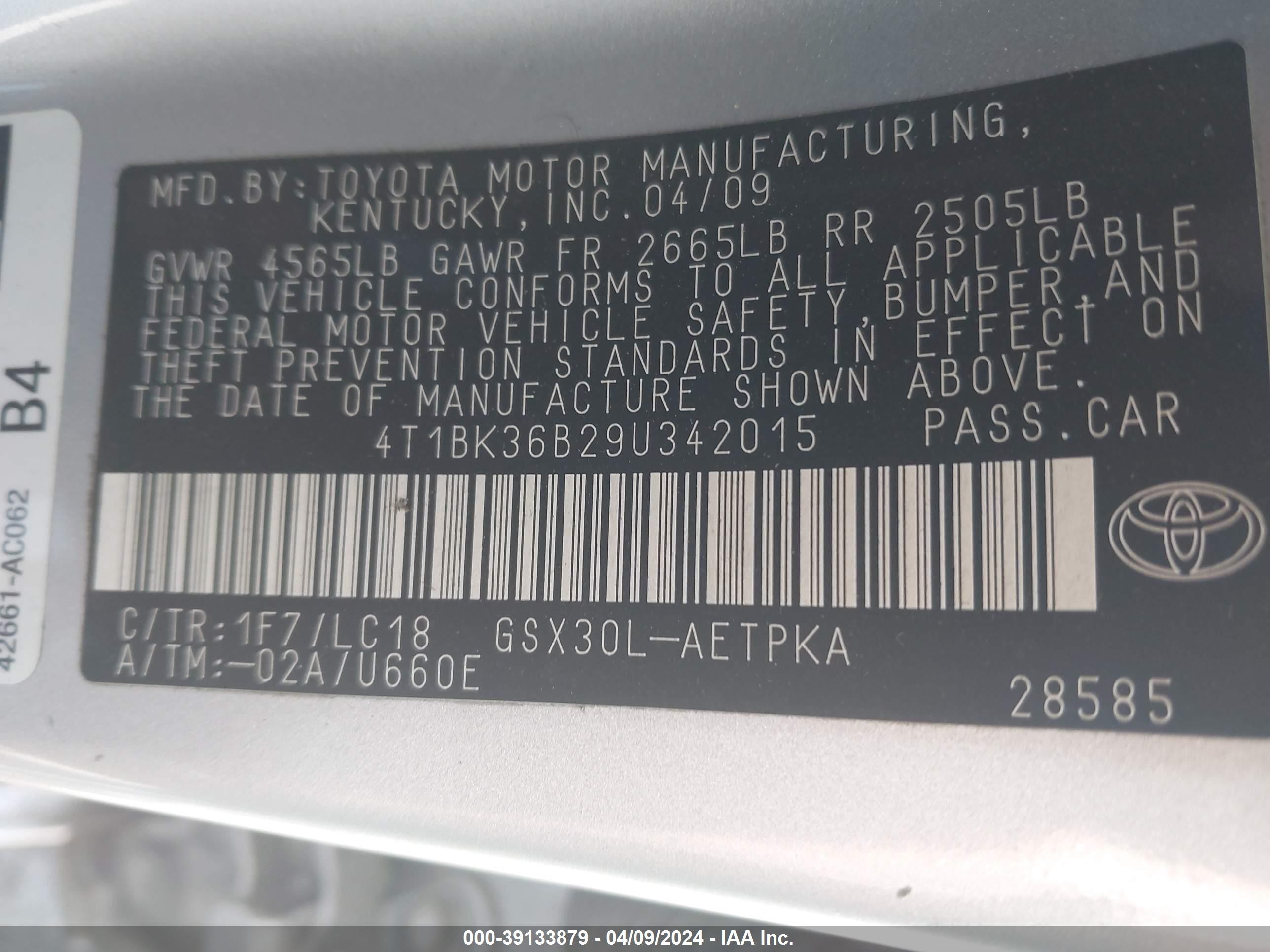 Photo 8 VIN: 4T1BK36B29U342015 - TOYOTA AVALON 