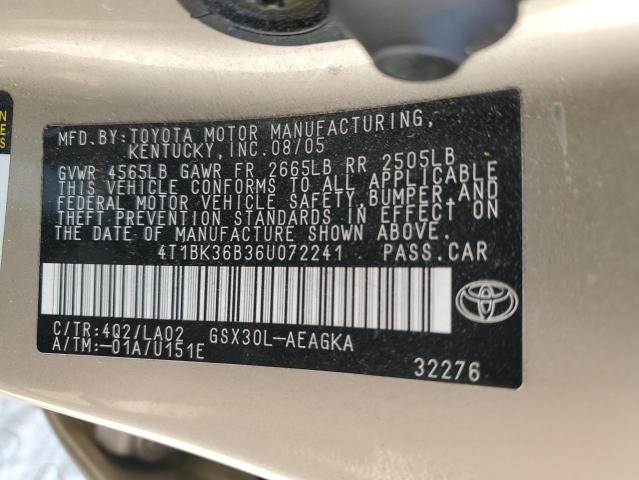 Photo 12 VIN: 4T1BK36B36U072241 - TOYOTA AVALON XL 