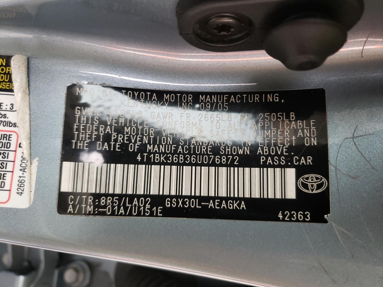 Photo 9 VIN: 4T1BK36B36U076872 - TOYOTA AVALON XL 