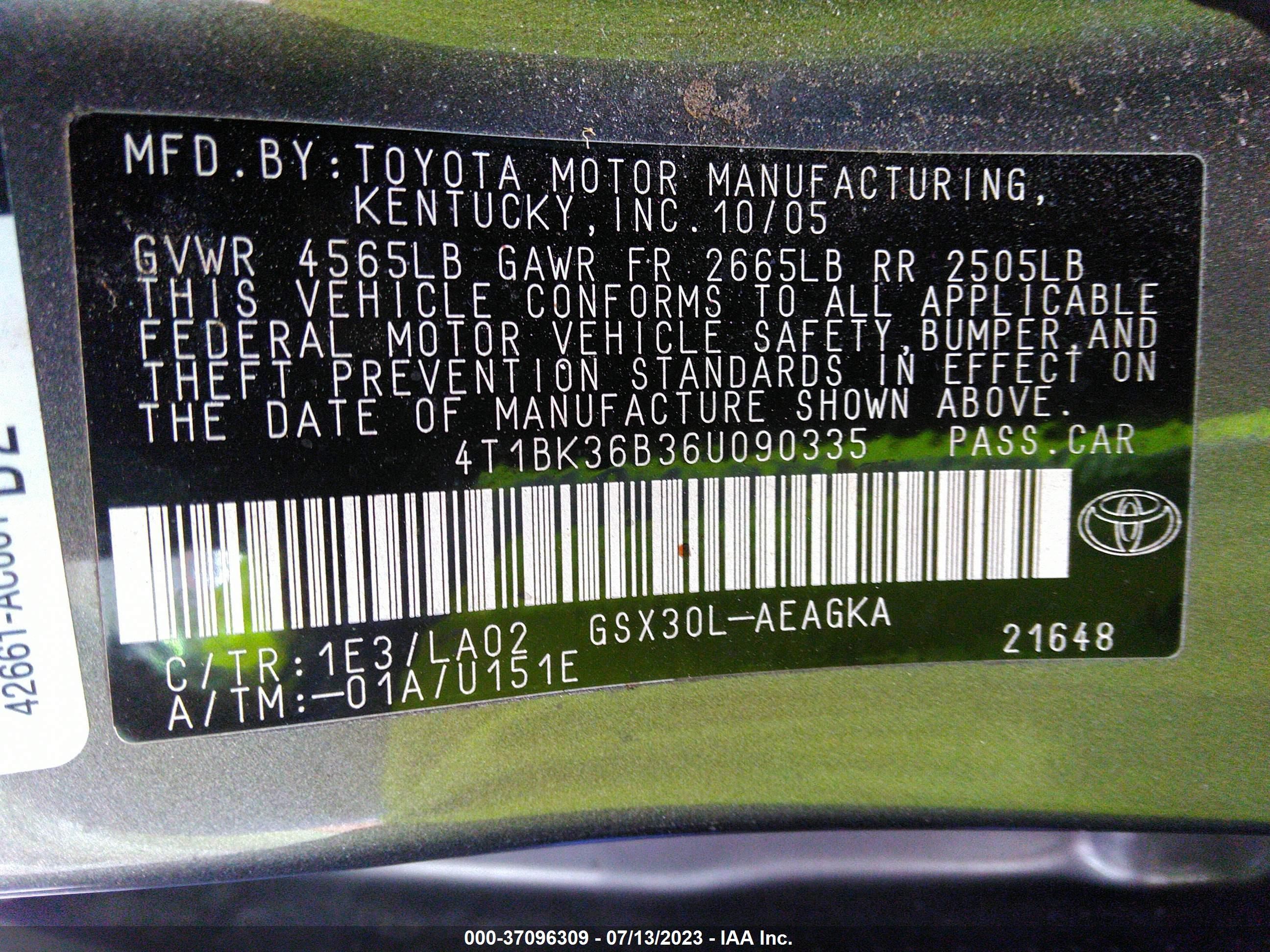 Photo 8 VIN: 4T1BK36B36U090335 - TOYOTA AVALON 