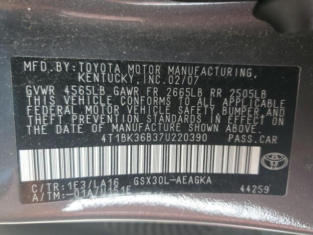 Photo 12 VIN: 4T1BK36B37U220390 - TOYOTA AVALON XL 