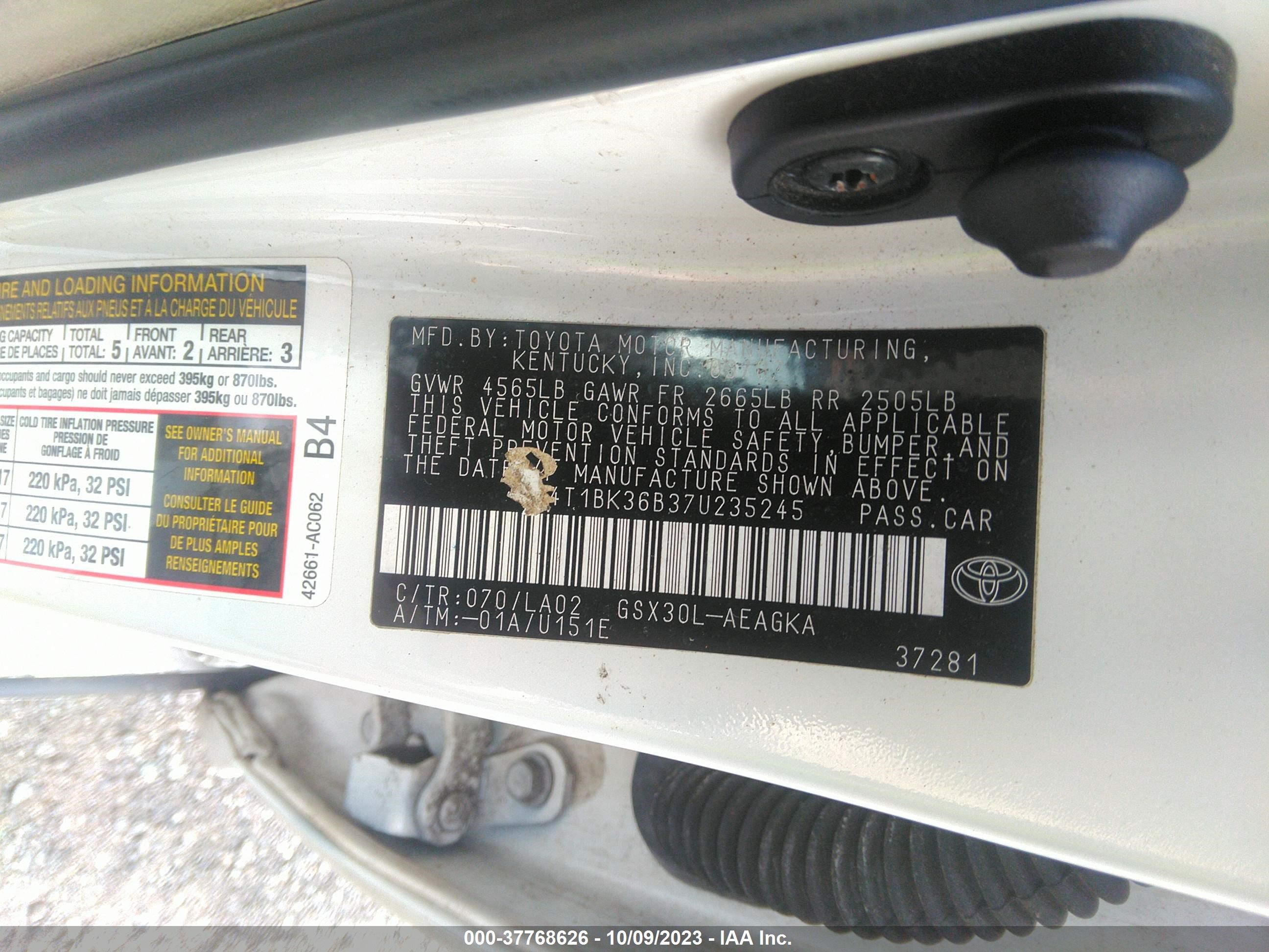 Photo 8 VIN: 4T1BK36B37U235245 - TOYOTA AVALON 