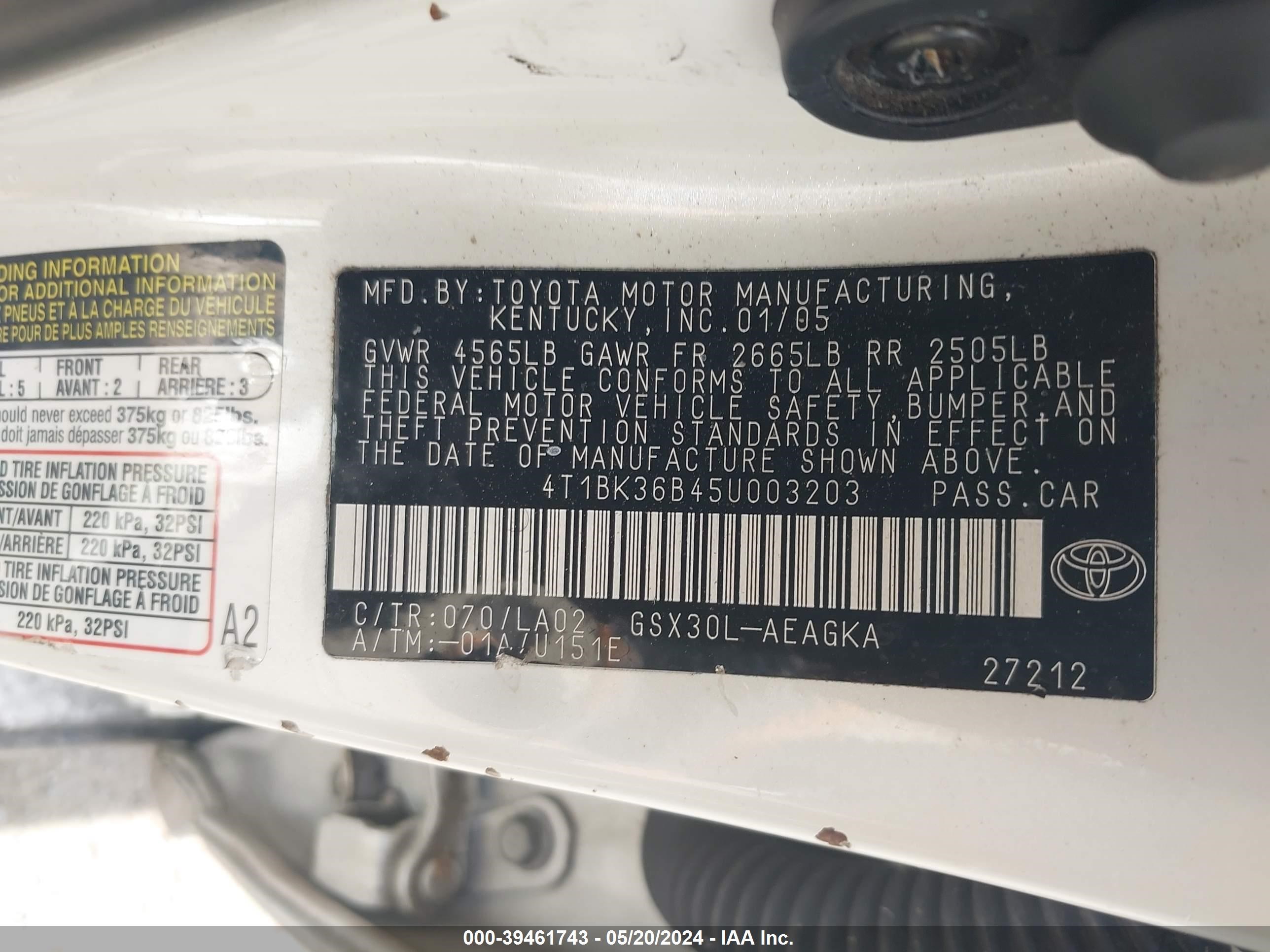 Photo 8 VIN: 4T1BK36B45U003203 - TOYOTA AVALON 