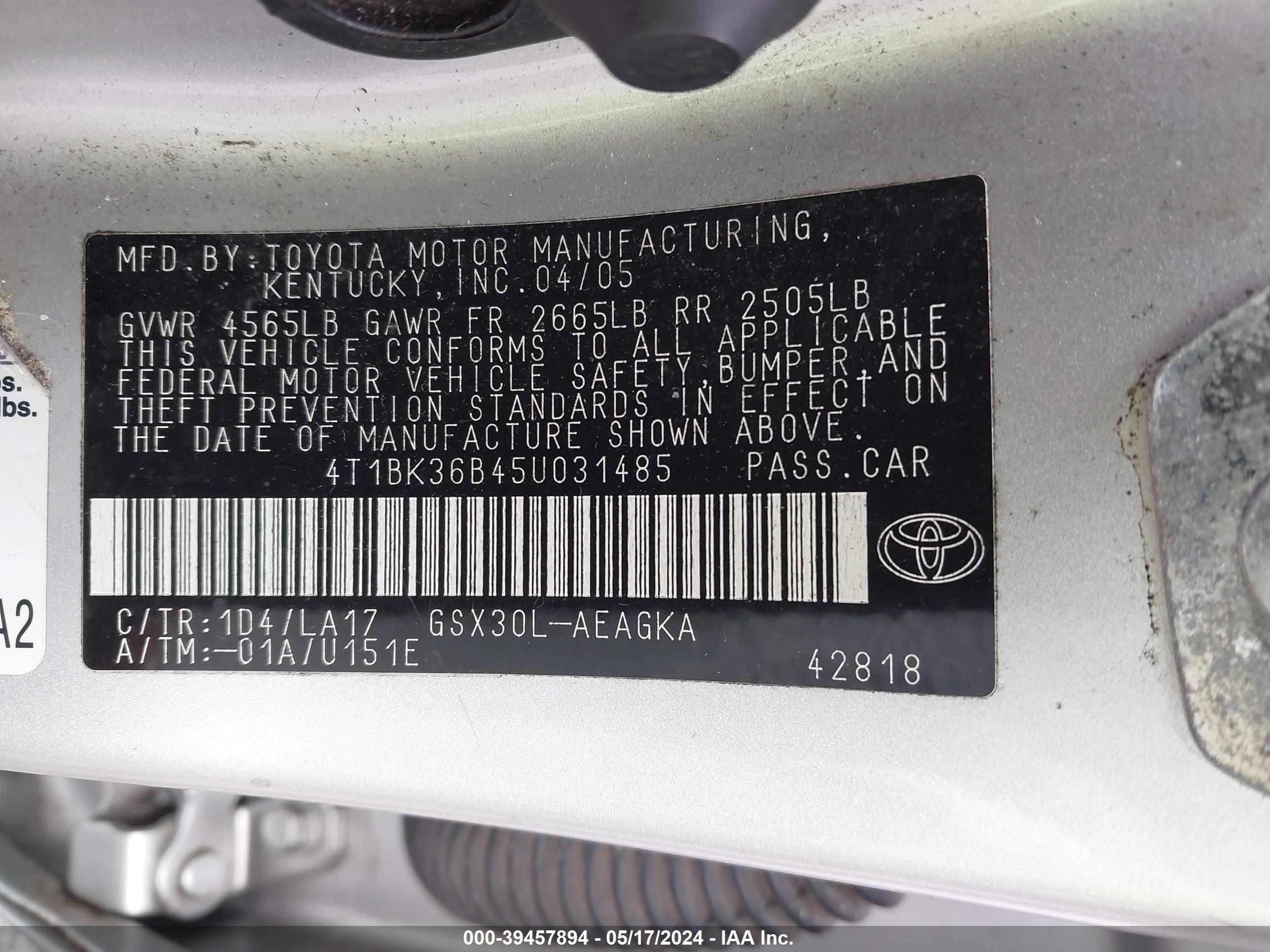 Photo 8 VIN: 4T1BK36B45U031485 - TOYOTA AVALON 