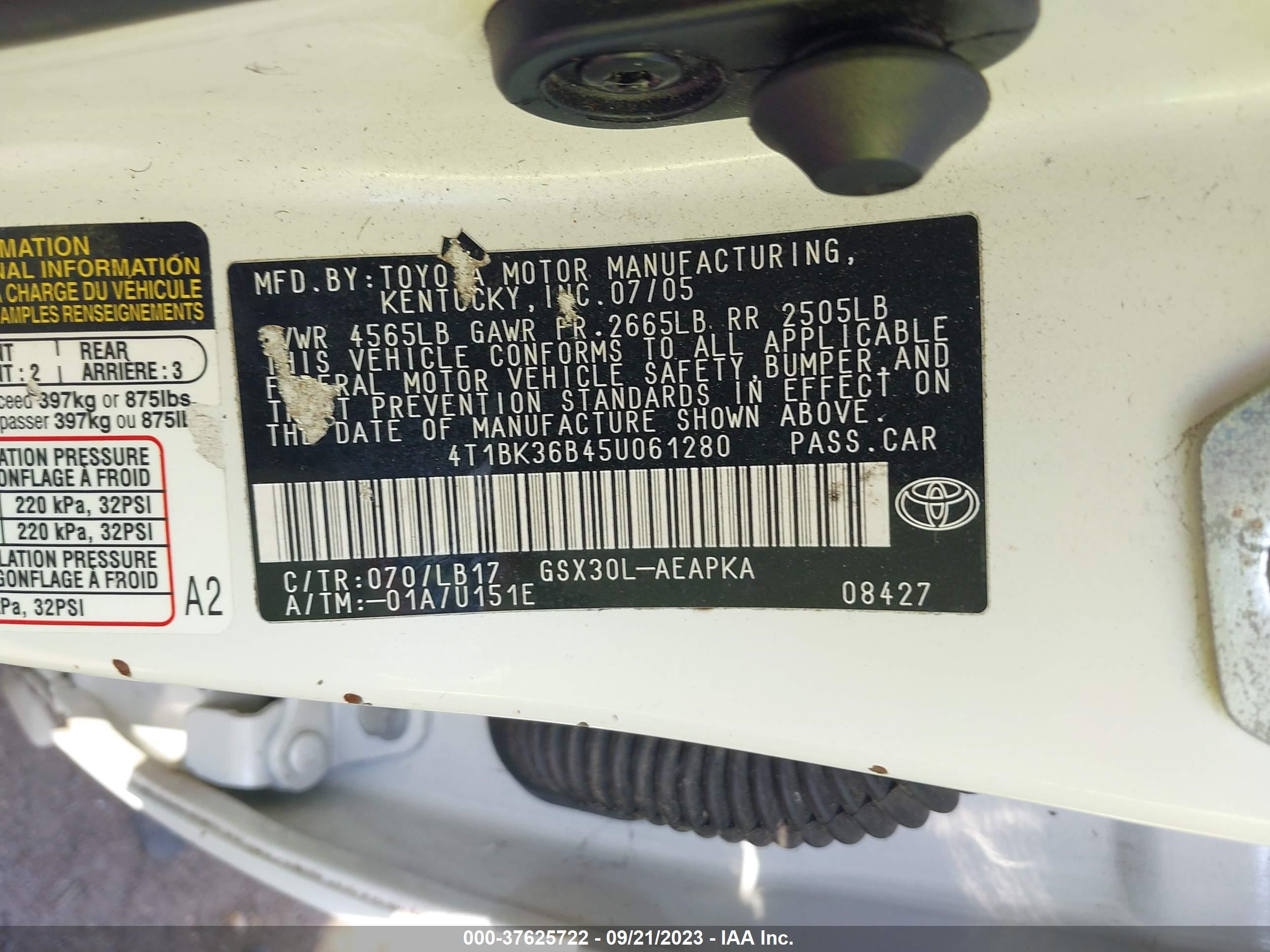 Photo 8 VIN: 4T1BK36B45U061280 - TOYOTA AVALON 