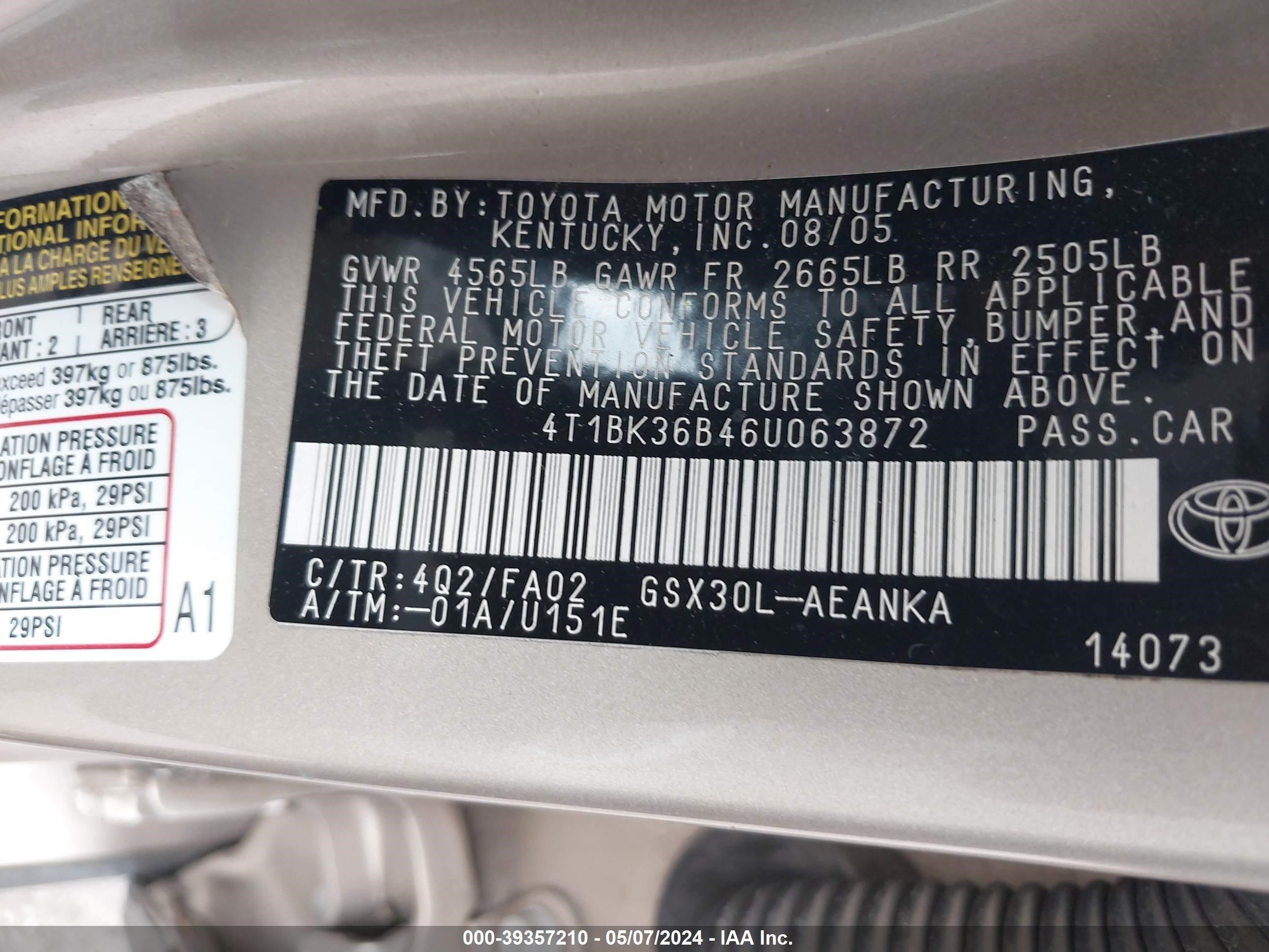 Photo 8 VIN: 4T1BK36B46U063872 - TOYOTA AVALON 