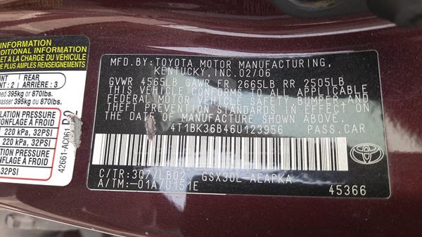 Photo 2 VIN: 4T1BK36B46U123956 - TOYOTA AVALON 