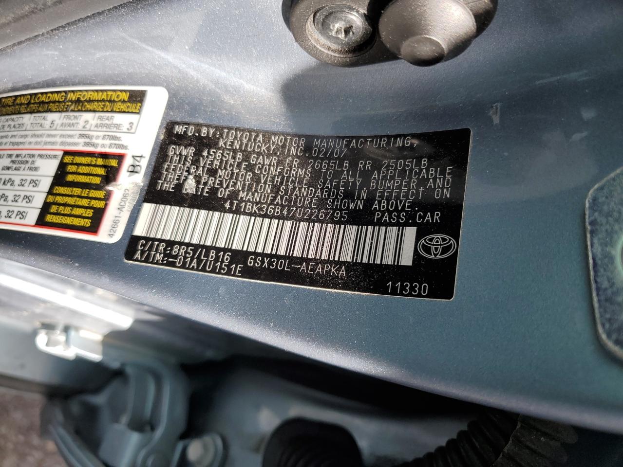 Photo 11 VIN: 4T1BK36B47U226795 - TOYOTA AVALON 