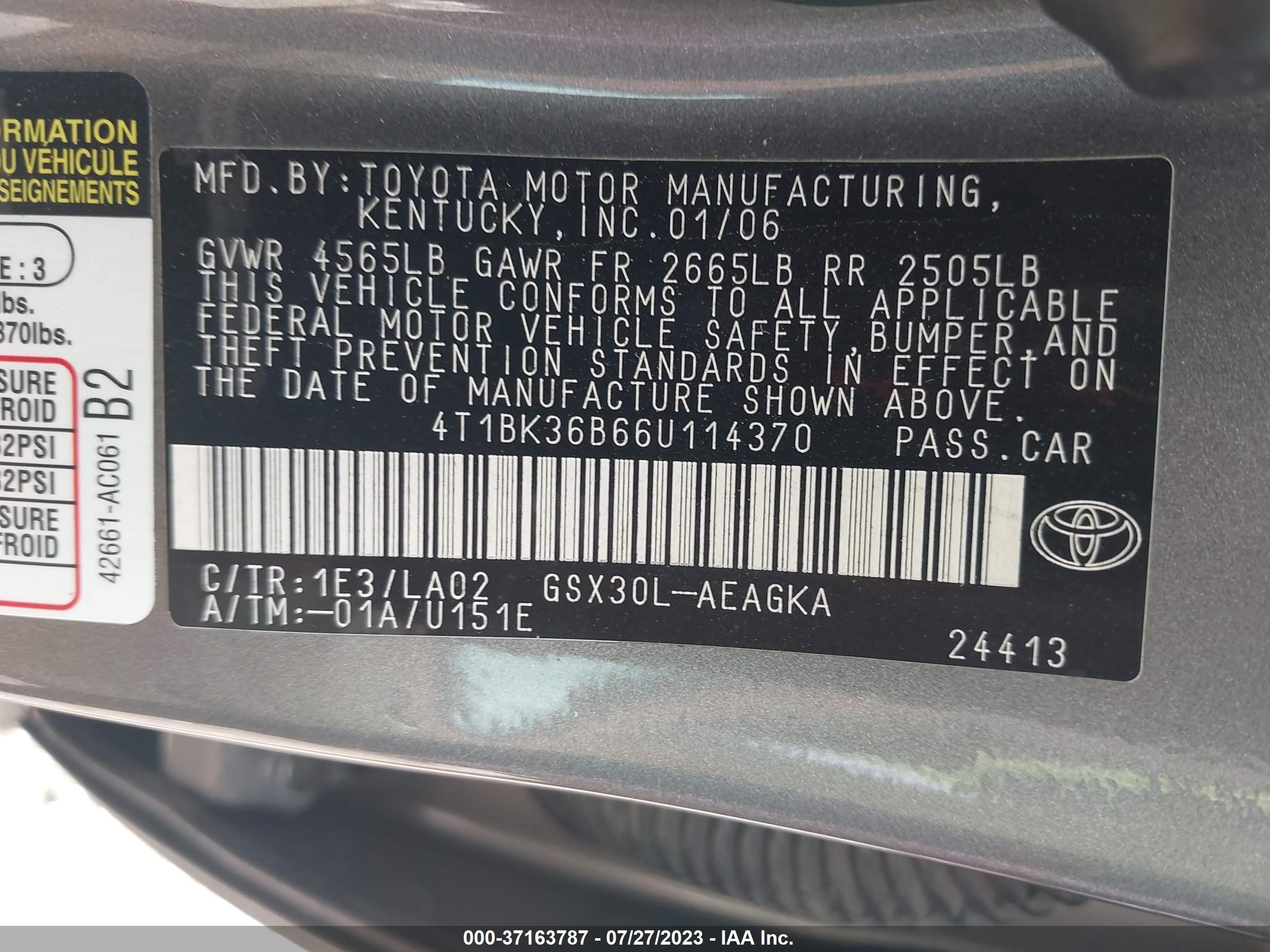 Photo 8 VIN: 4T1BK36B66U114370 - TOYOTA AVALON 