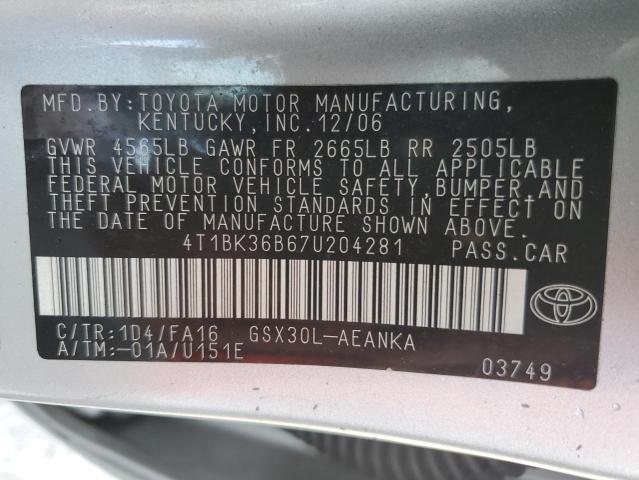 Photo 12 VIN: 4T1BK36B67U204281 - TOYOTA AVALON XL 