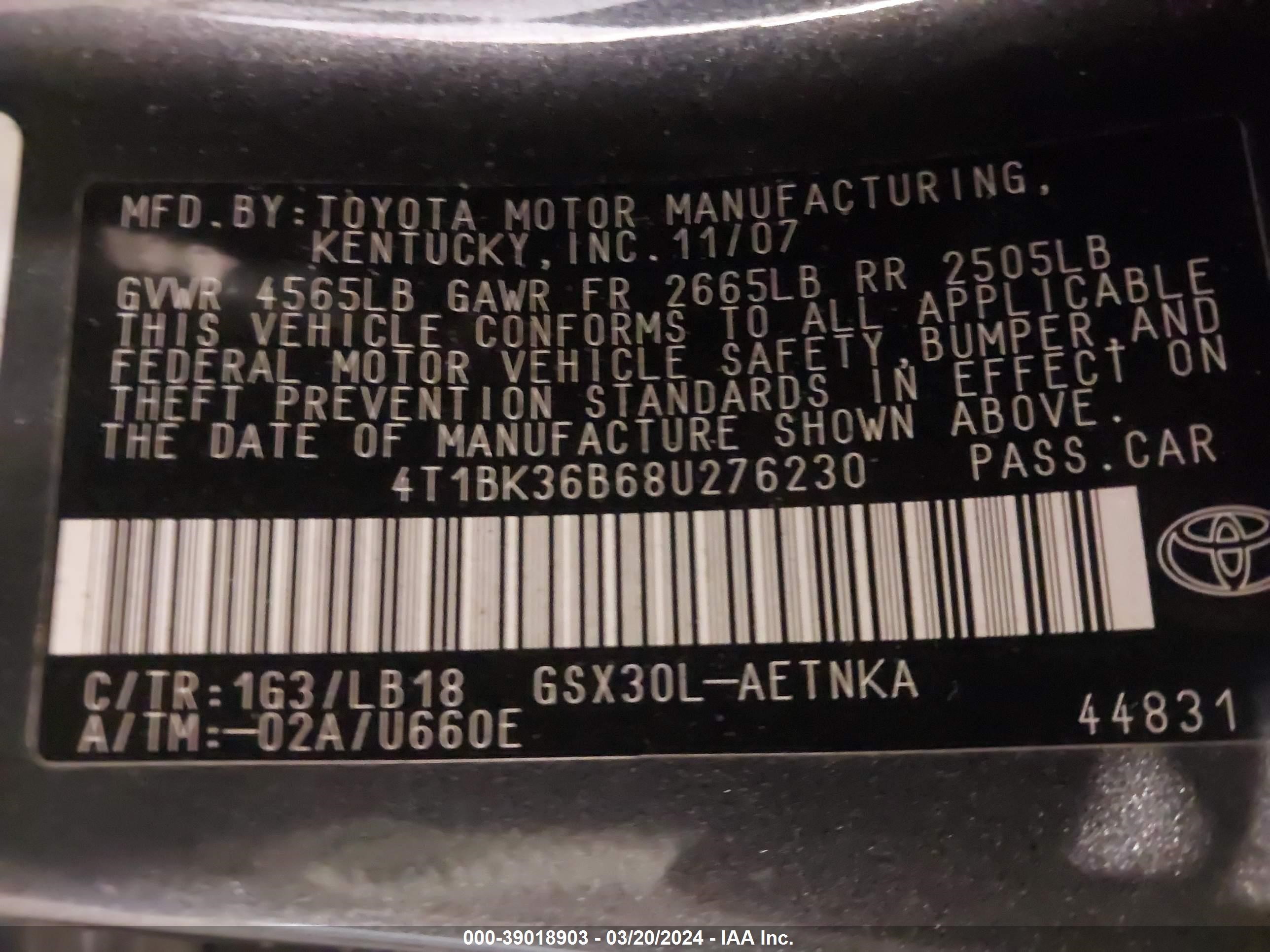 Photo 8 VIN: 4T1BK36B68U276230 - TOYOTA AVALON 