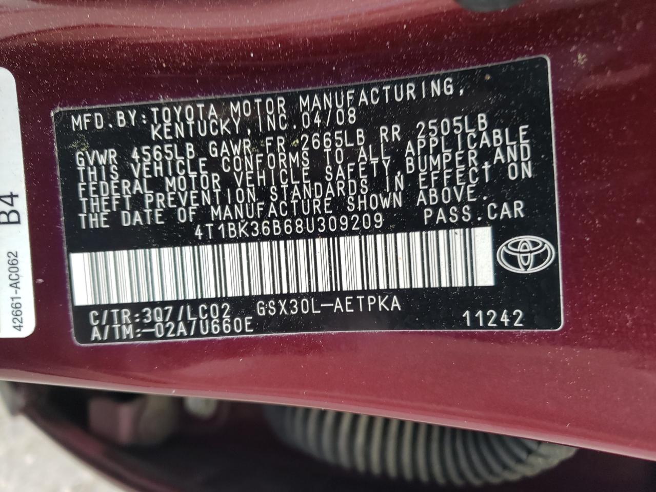 Photo 11 VIN: 4T1BK36B68U309209 - TOYOTA AVALON 