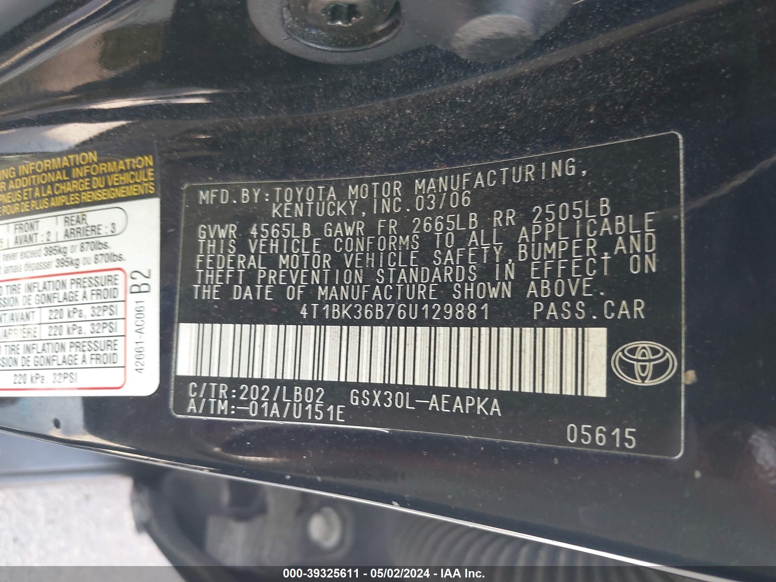 Photo 8 VIN: 4T1BK36B76U129881 - TOYOTA AVALON 