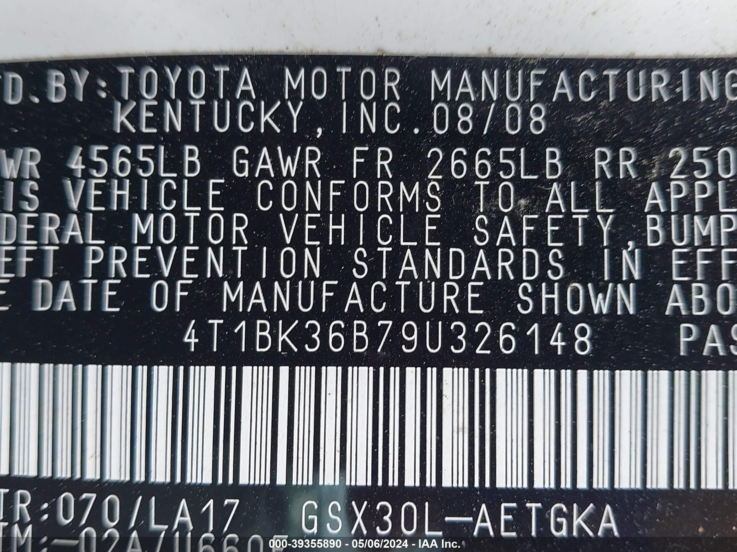 Photo 8 VIN: 4T1BK36B79U326148 - TOYOTA AVALON 