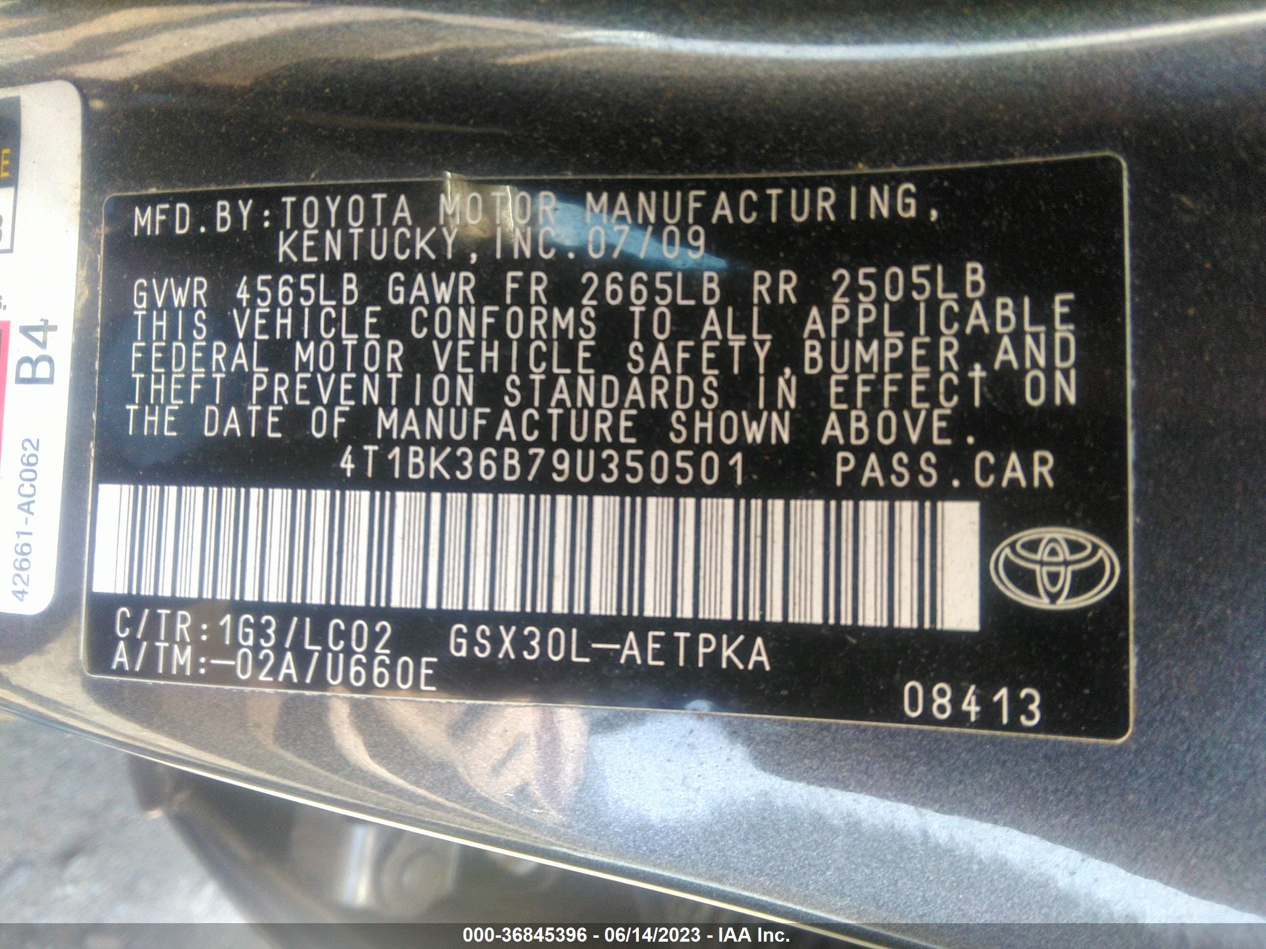 Photo 8 VIN: 4T1BK36B79U350501 - TOYOTA AVALON 