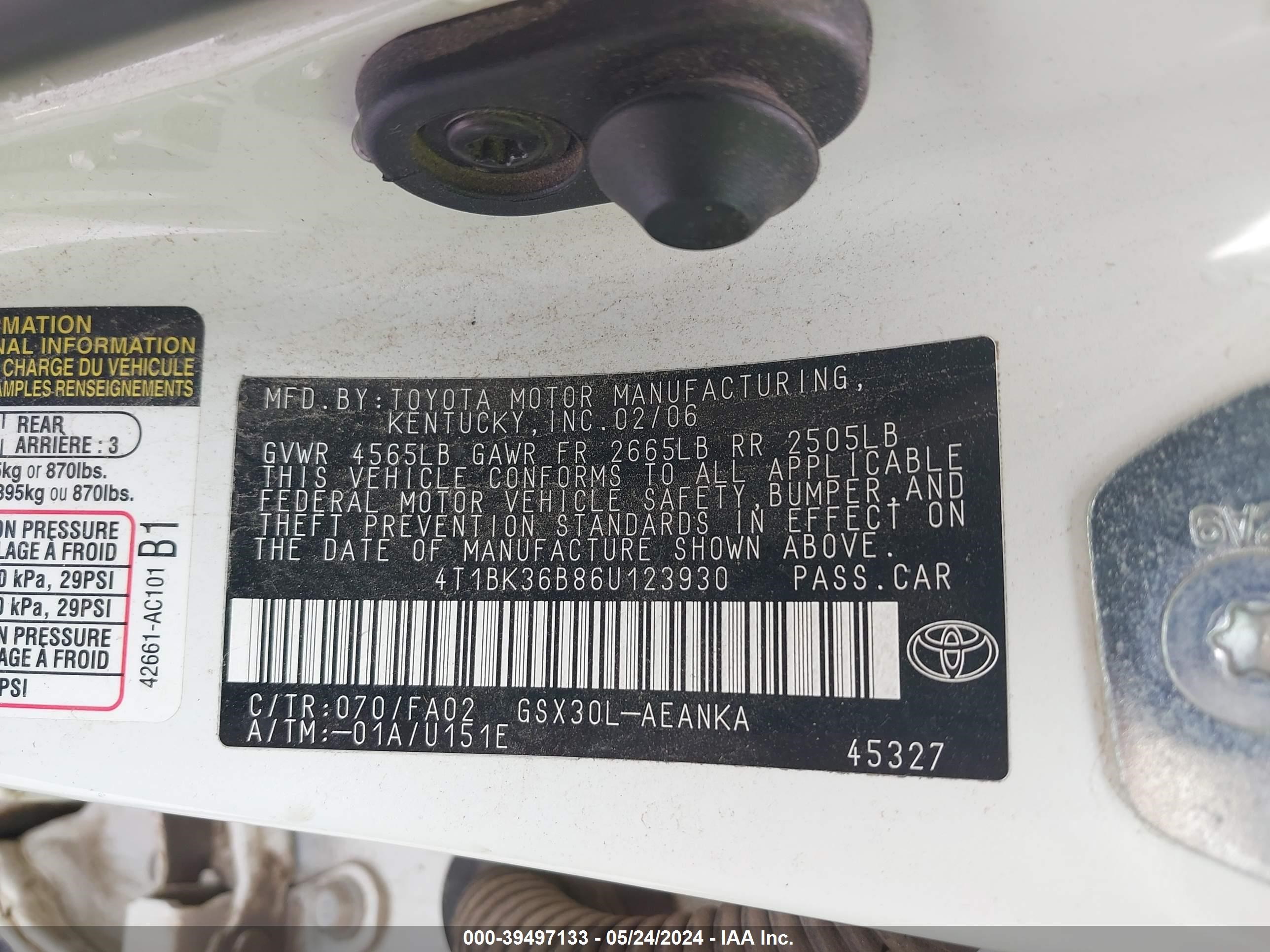 Photo 8 VIN: 4T1BK36B86U123930 - TOYOTA AVALON 