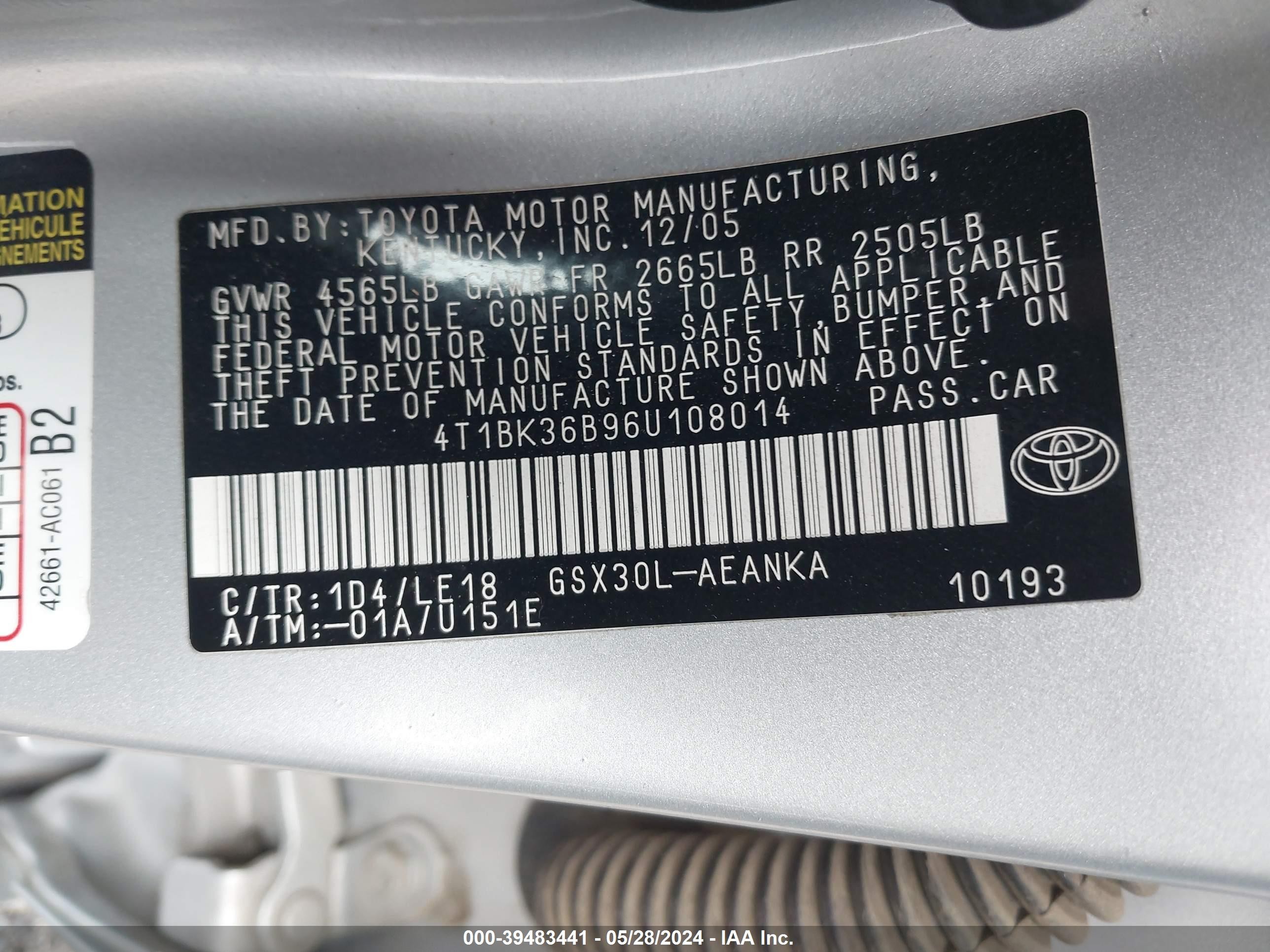 Photo 8 VIN: 4T1BK36B96U108014 - TOYOTA AVALON 