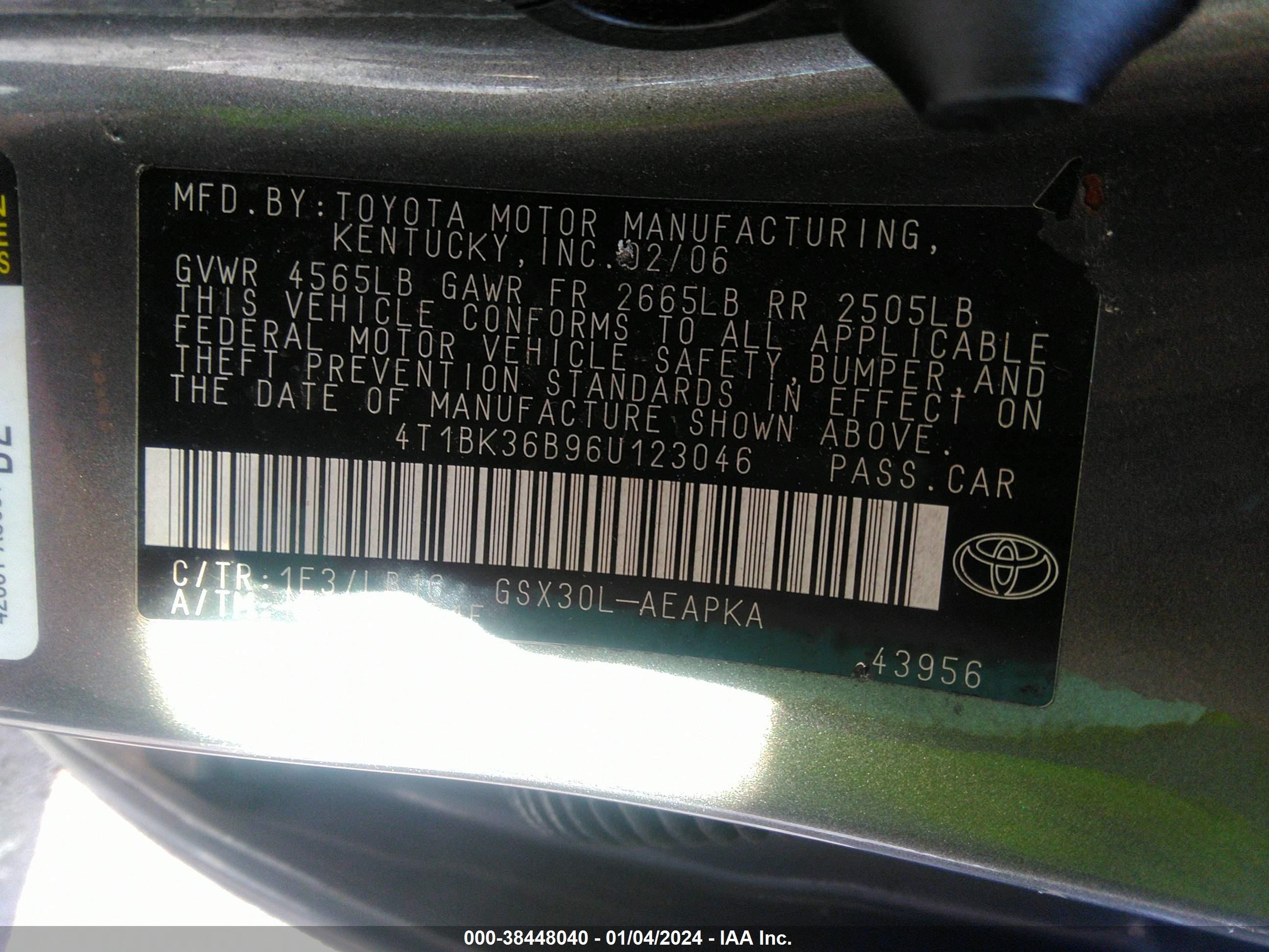 Photo 8 VIN: 4T1BK36B96U123046 - TOYOTA AVALON 