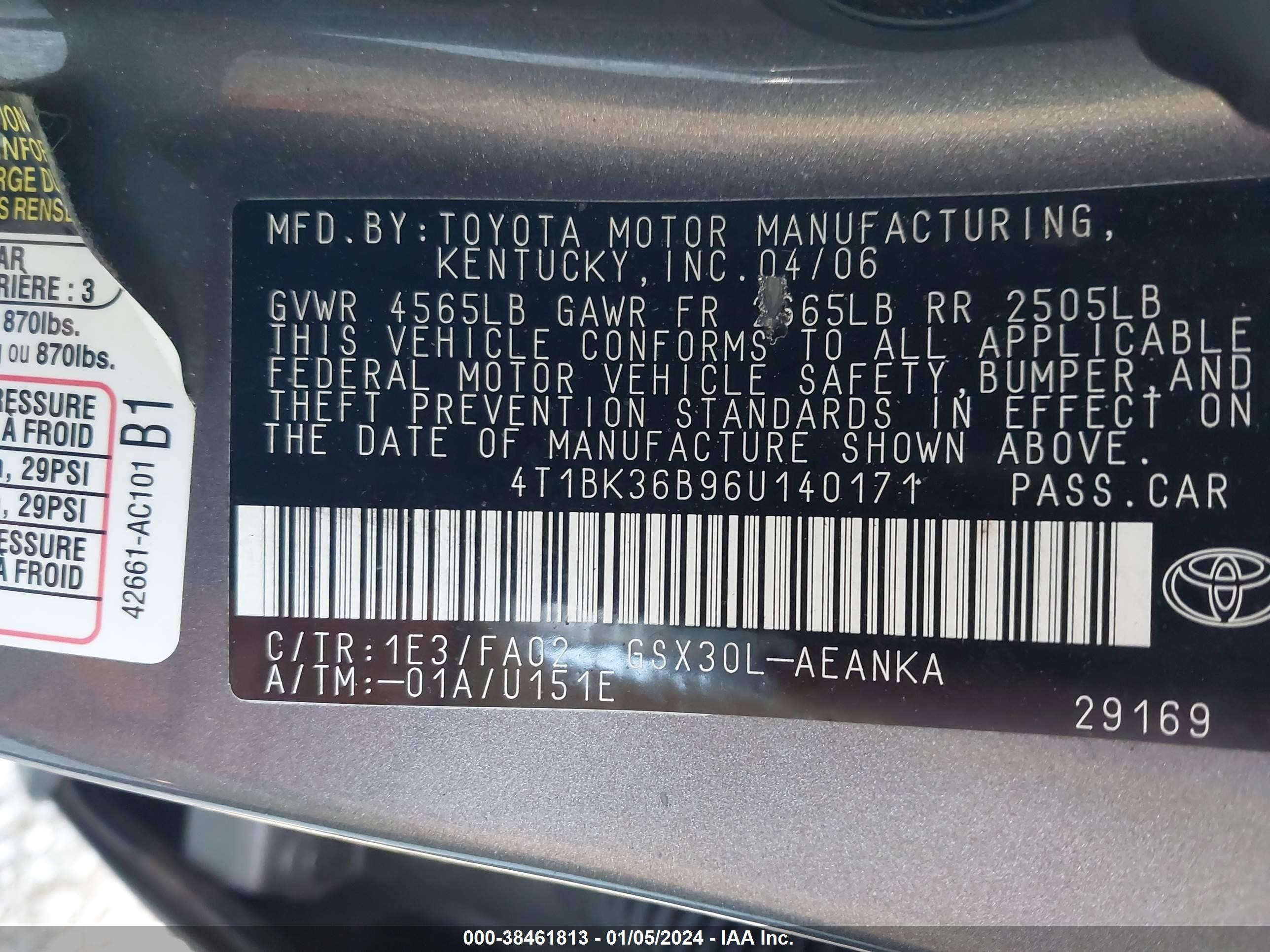 Photo 8 VIN: 4T1BK36B96U140171 - TOYOTA AVALON 