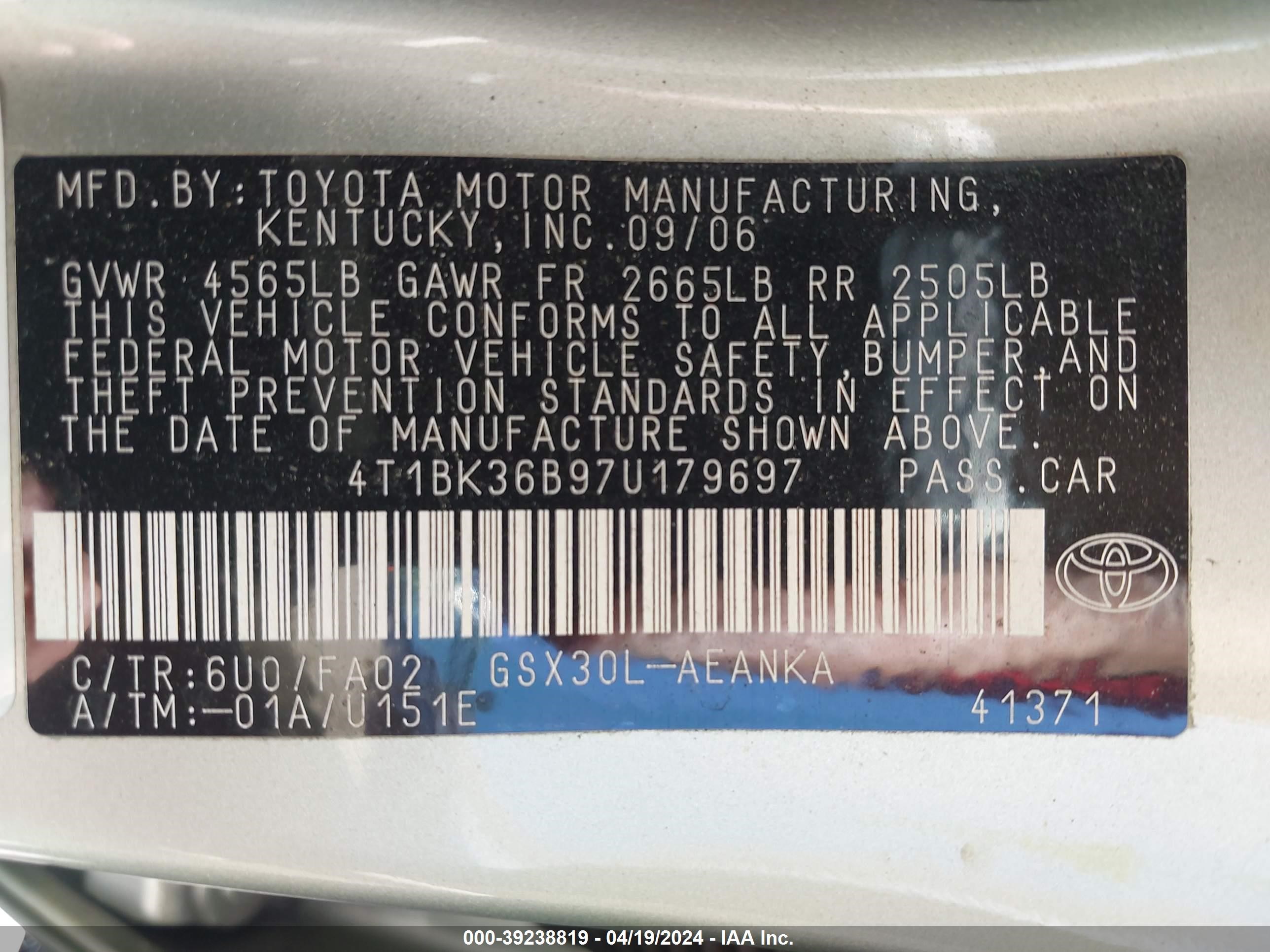 Photo 8 VIN: 4T1BK36B97U179697 - TOYOTA AVALON 