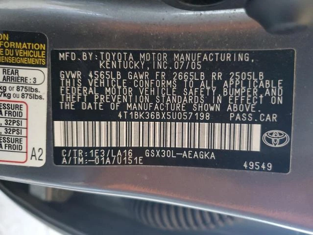 Photo 11 VIN: 4T1BK36BX5U057198 - TOYOTA AVALON XL 