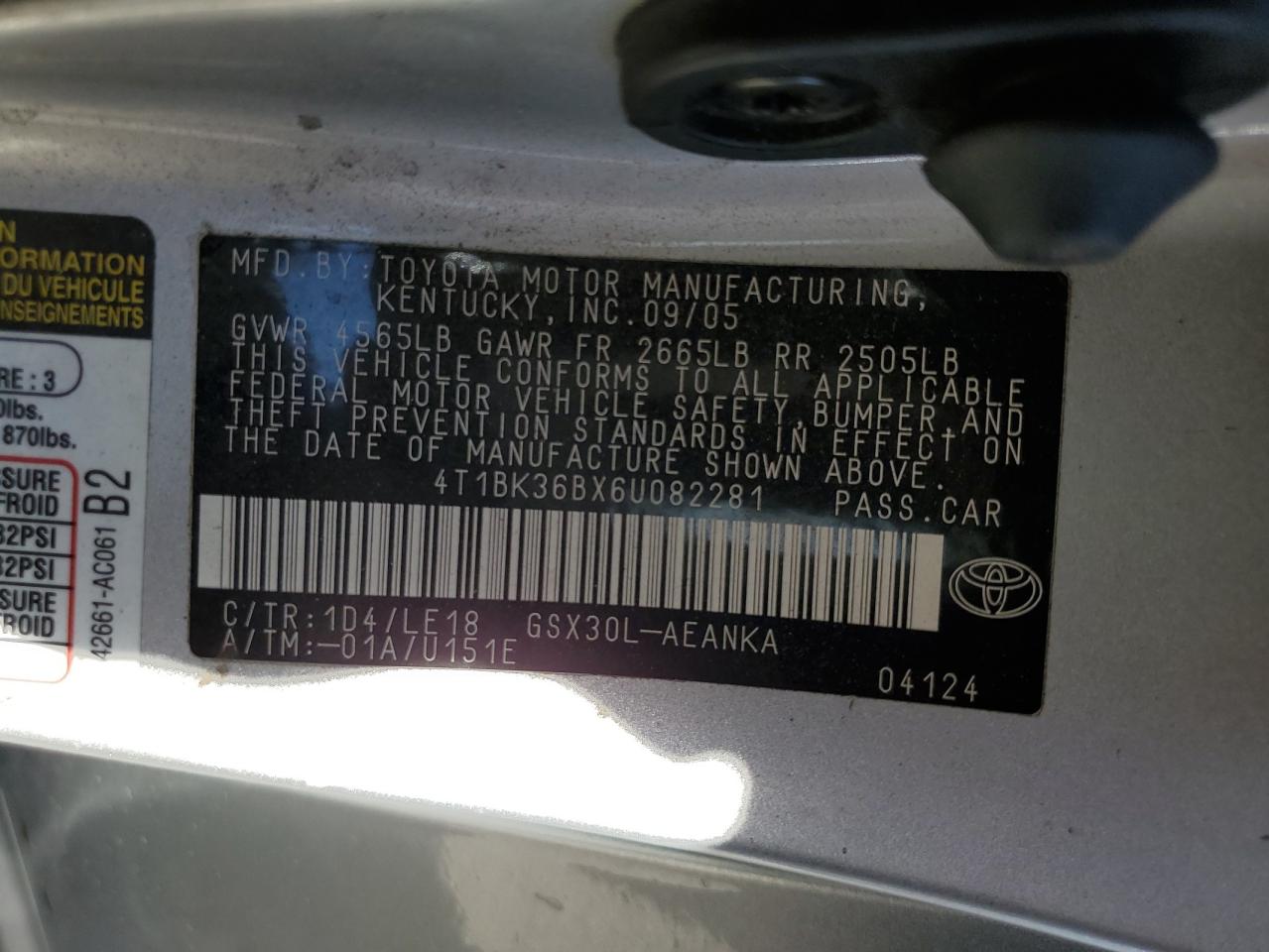 Photo 12 VIN: 4T1BK36BX6U082281 - TOYOTA AVALON 