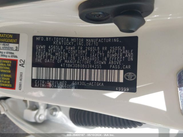 Photo 8 VIN: 4T1BK3DB0BU384255 - TOYOTA AVALON 