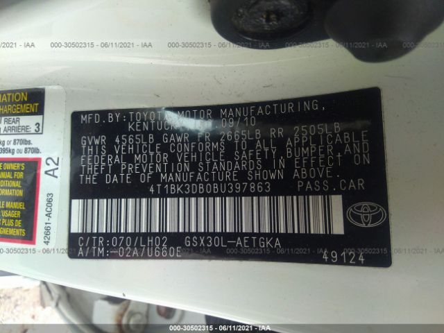 Photo 8 VIN: 4T1BK3DB0BU397863 - TOYOTA AVALON 