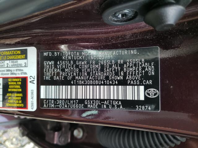 Photo 9 VIN: 4T1BK3DB0BU410434 - TOYOTA AVALON BAS 