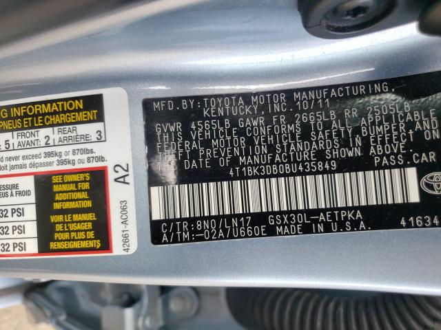 Photo 9 VIN: 4T1BK3DB0BU435849 - TOYOTA AVALON BAS 