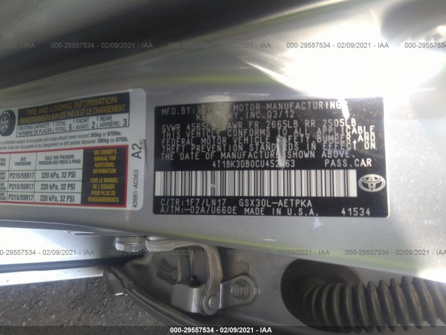 Photo 8 VIN: 4T1BK3DB0CU452863 - TOYOTA AVALON 