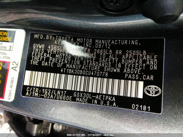 Photo 8 VIN: 4T1BK3DB0CU470778 - TOYOTA AVALON 