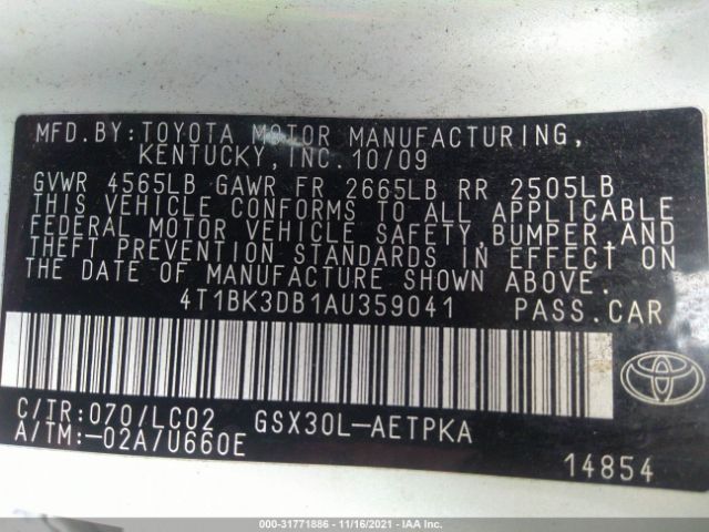 Photo 8 VIN: 4T1BK3DB1AU359041 - TOYOTA AVALON 