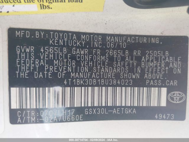 Photo 8 VIN: 4T1BK3DB1BU384023 - TOYOTA AVALON 