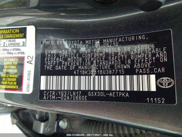 Photo 8 VIN: 4T1BK3DB1BU387715 - TOYOTA AVALON 