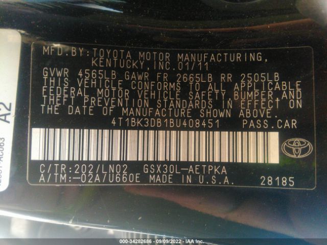 Photo 8 VIN: 4T1BK3DB1BU408451 - TOYOTA AVALON 