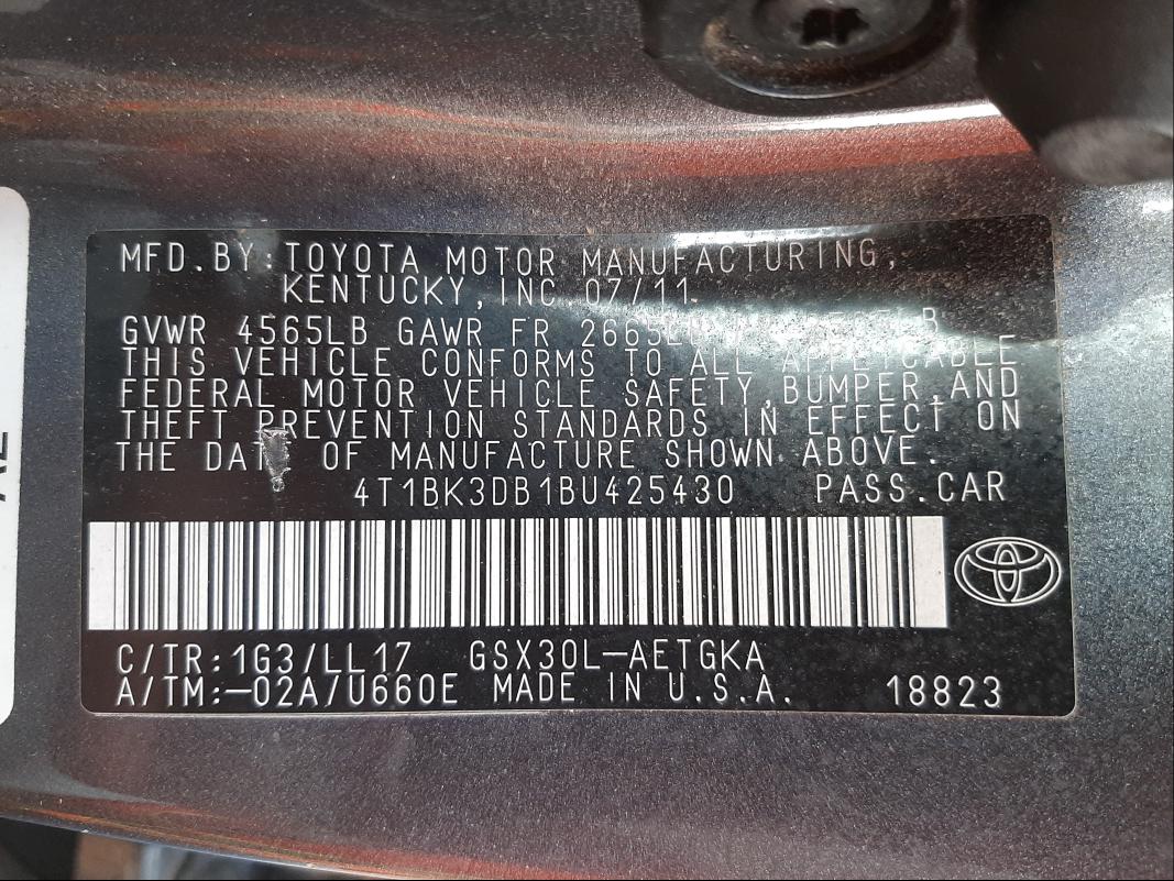 Photo 9 VIN: 4T1BK3DB1BU425430 - TOYOTA AVALON BAS 