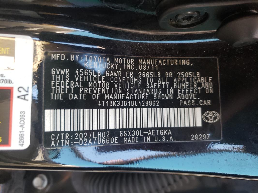 Photo 9 VIN: 4T1BK3DB1BU428862 - TOYOTA AVALON BAS 