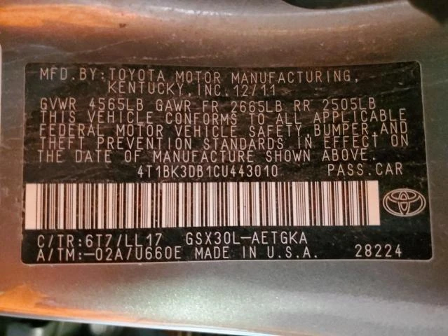 Photo 12 VIN: 4T1BK3DB1CU443010 - TOYOTA AVALON BAS 