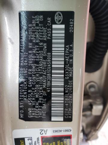 Photo 12 VIN: 4T1BK3DB1CU458008 - TOYOTA AVALON BAS 