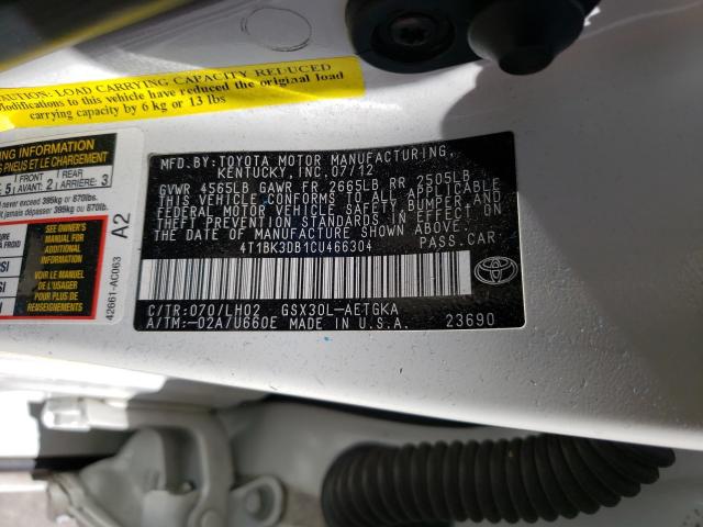 Photo 9 VIN: 4T1BK3DB1CU466304 - TOYOTA AVALON BAS 