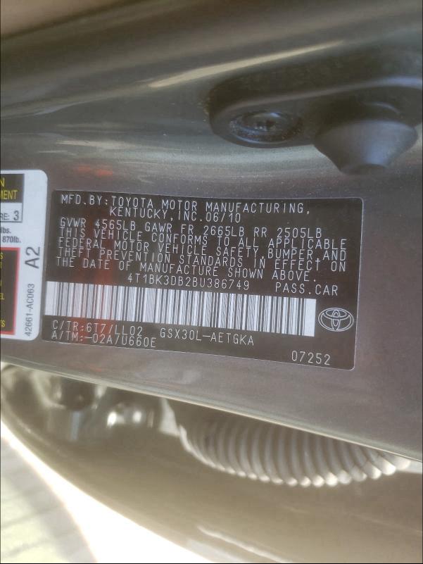 Photo 9 VIN: 4T1BK3DB2BU386749 - TOYOTA AVALON BAS 