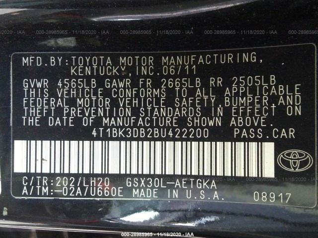 Photo 8 VIN: 4T1BK3DB2BU422200 - TOYOTA AVALON 