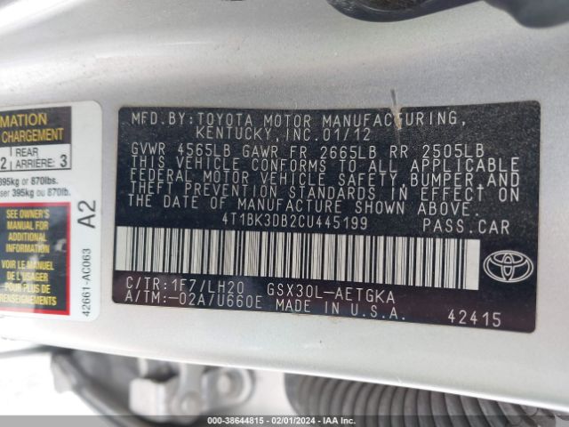 Photo 8 VIN: 4T1BK3DB2CU445199 - TOYOTA AVALON 