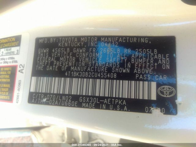 Photo 8 VIN: 4T1BK3DB2CU455408 - TOYOTA AVALON 