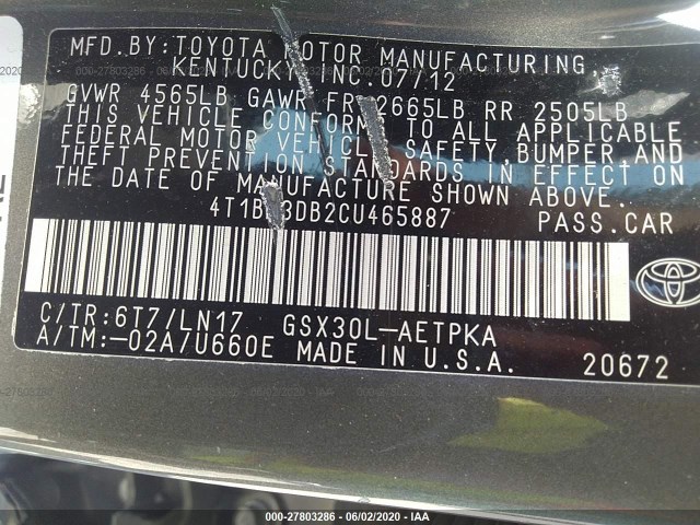 Photo 8 VIN: 4T1BK3DB2CU465887 - TOYOTA AVALON 