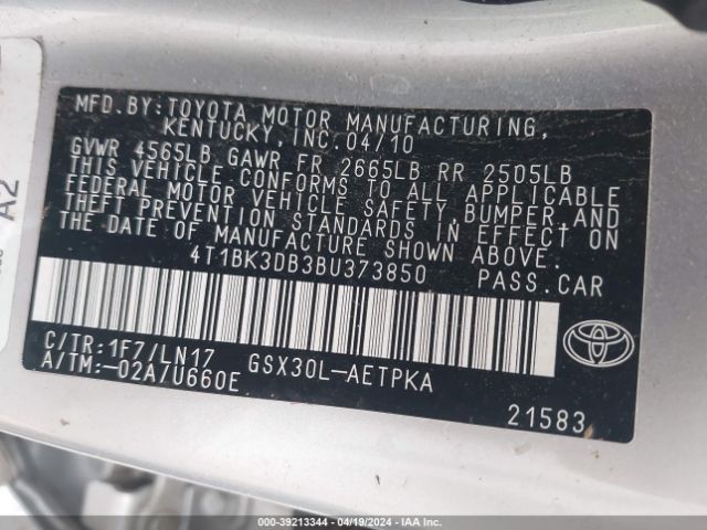 Photo 8 VIN: 4T1BK3DB3BU373850 - TOYOTA AVALON 