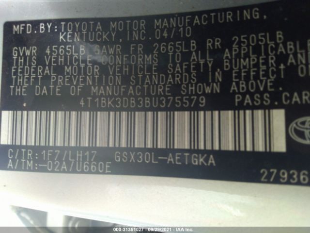 Photo 8 VIN: 4T1BK3DB3BU375579 - TOYOTA AVALON 