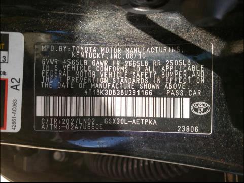 Photo 9 VIN: 4T1BK3DB3BU391166 - TOYOTA AVALON BAS 