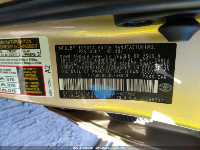 Photo 8 VIN: 4T1BK3DB3BU438003 - TOYOTA AVALON 